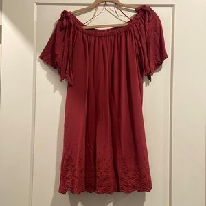 LOFT Magenta Off-Shoulder Strapless Eyelet Dress SP